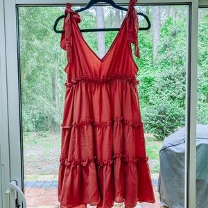 Shein Red Maternity Tiered Dress